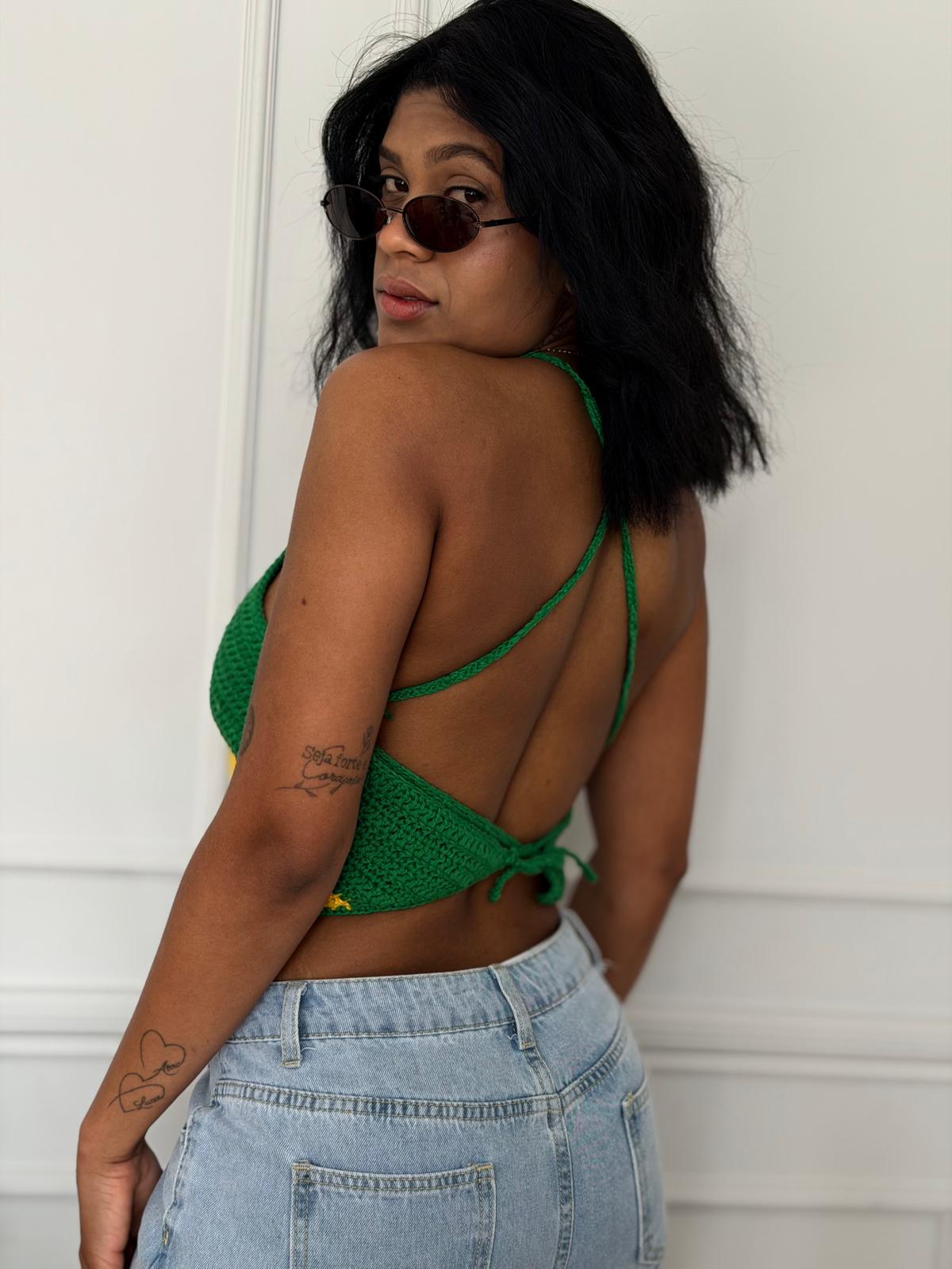 Cropped de Crochê Artesanal – Brasil Core 💛💚