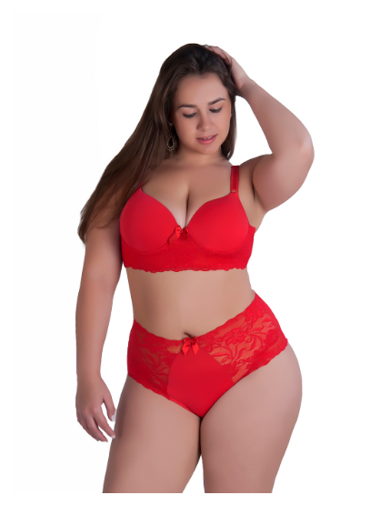 Women wearing a red plus-size lingerie set named the Dara Set Plus Size