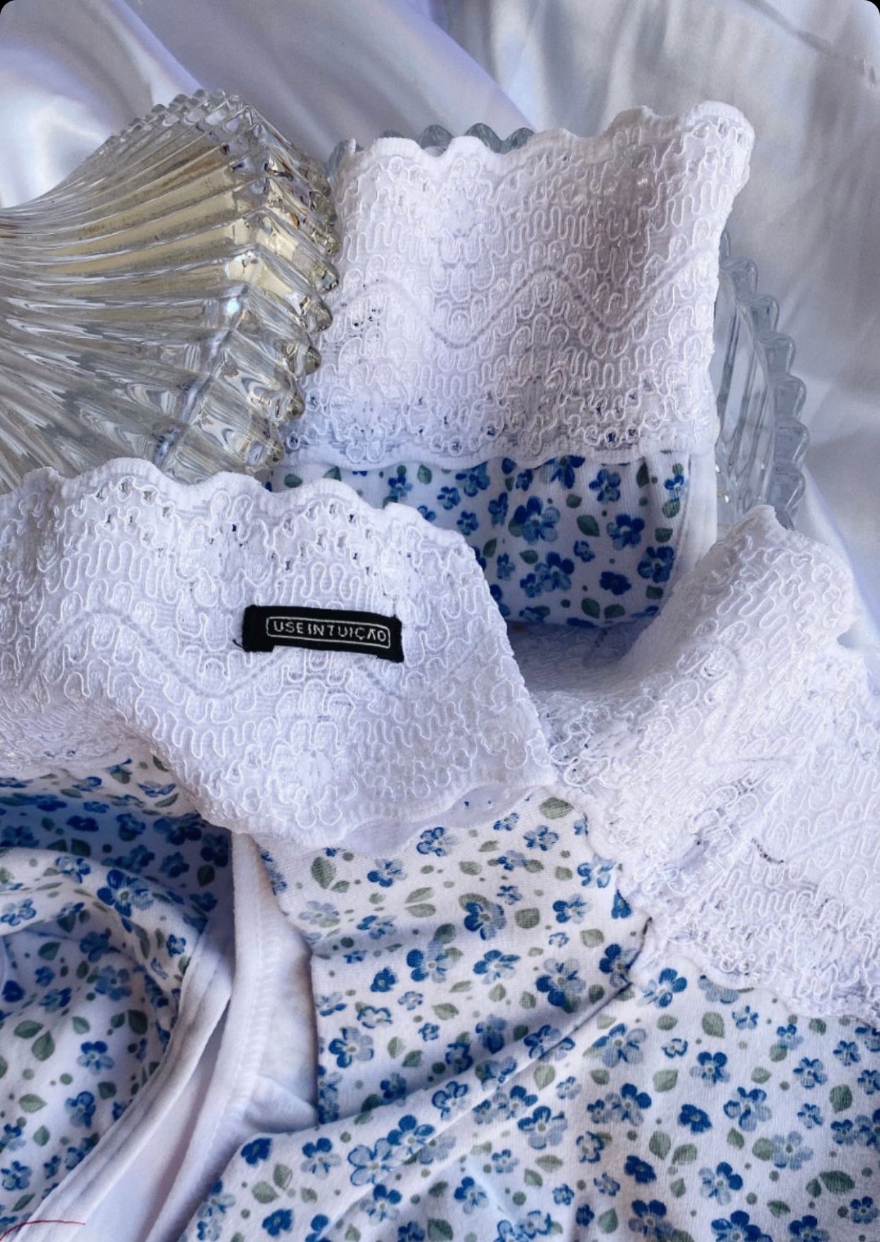 White and blue floral pattern.