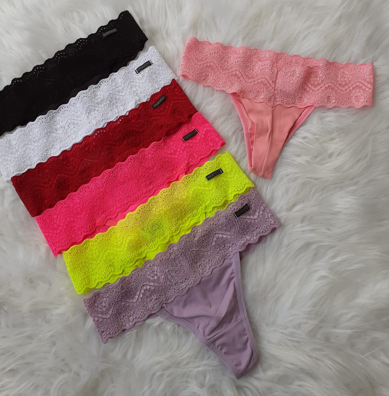Lace-trim microfiber thong panties in assorted colors