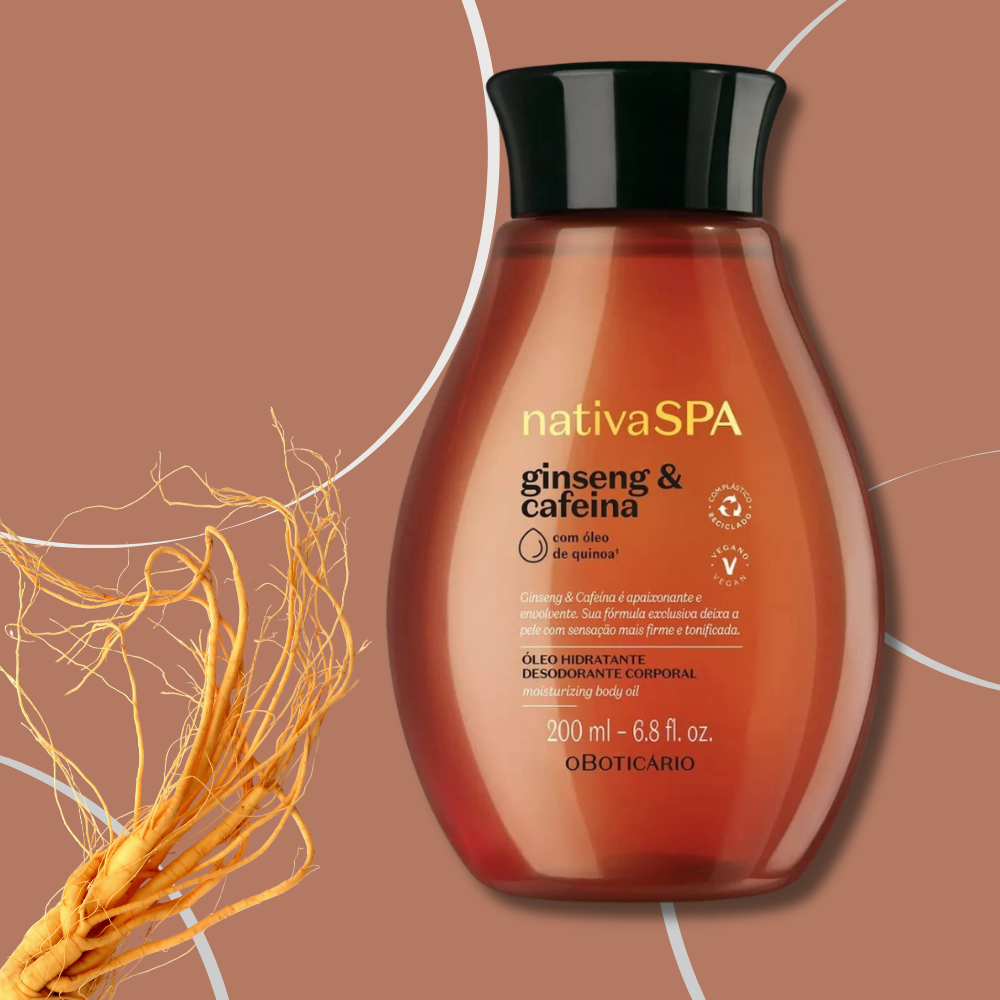 Native Spa ginger and turmeric body oil by O Boticário, featuring a vibrant bottle design and natural ingredients.