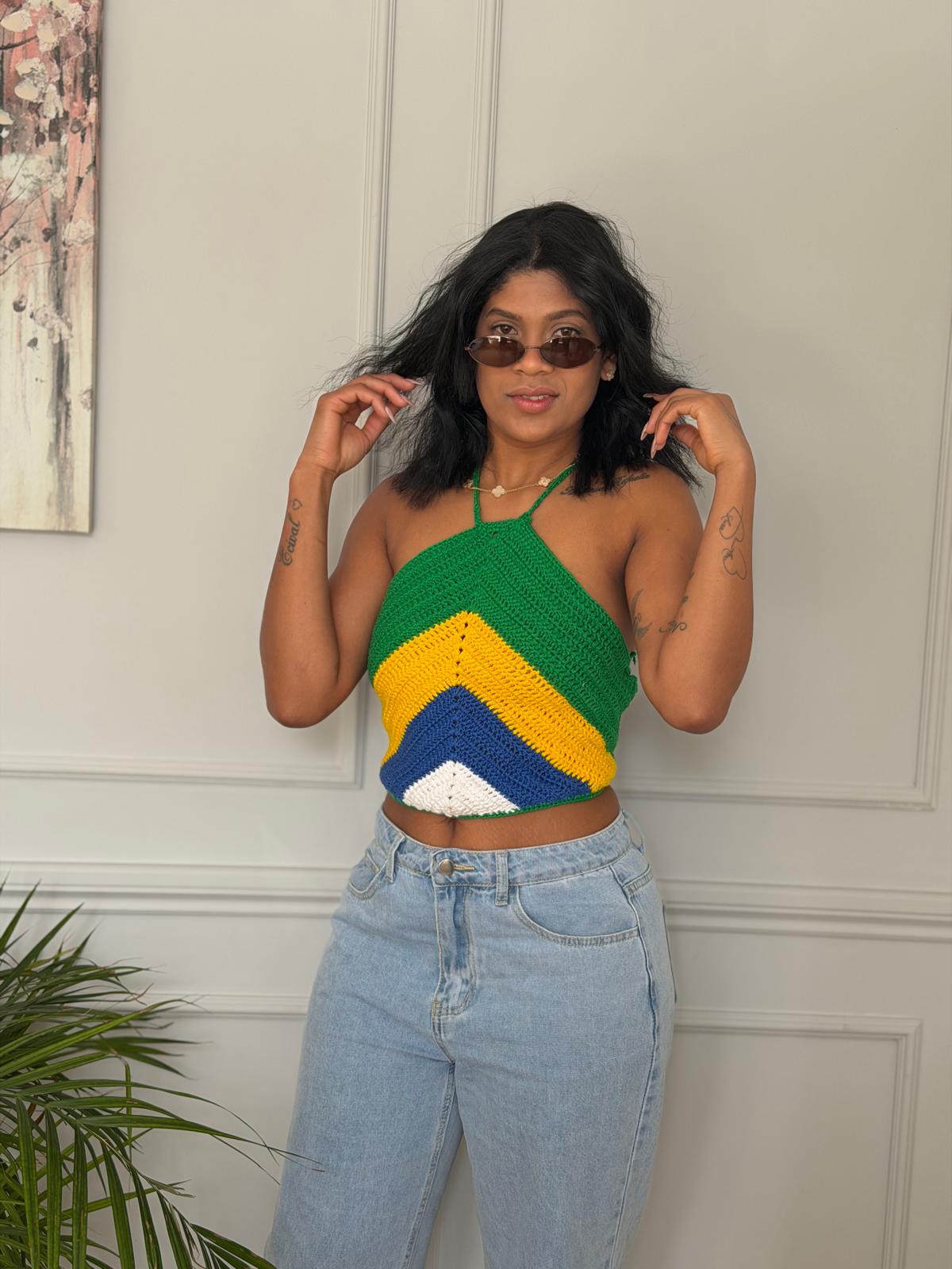 Cropped de Crochê Artesanal – Brasil Core 💛💚