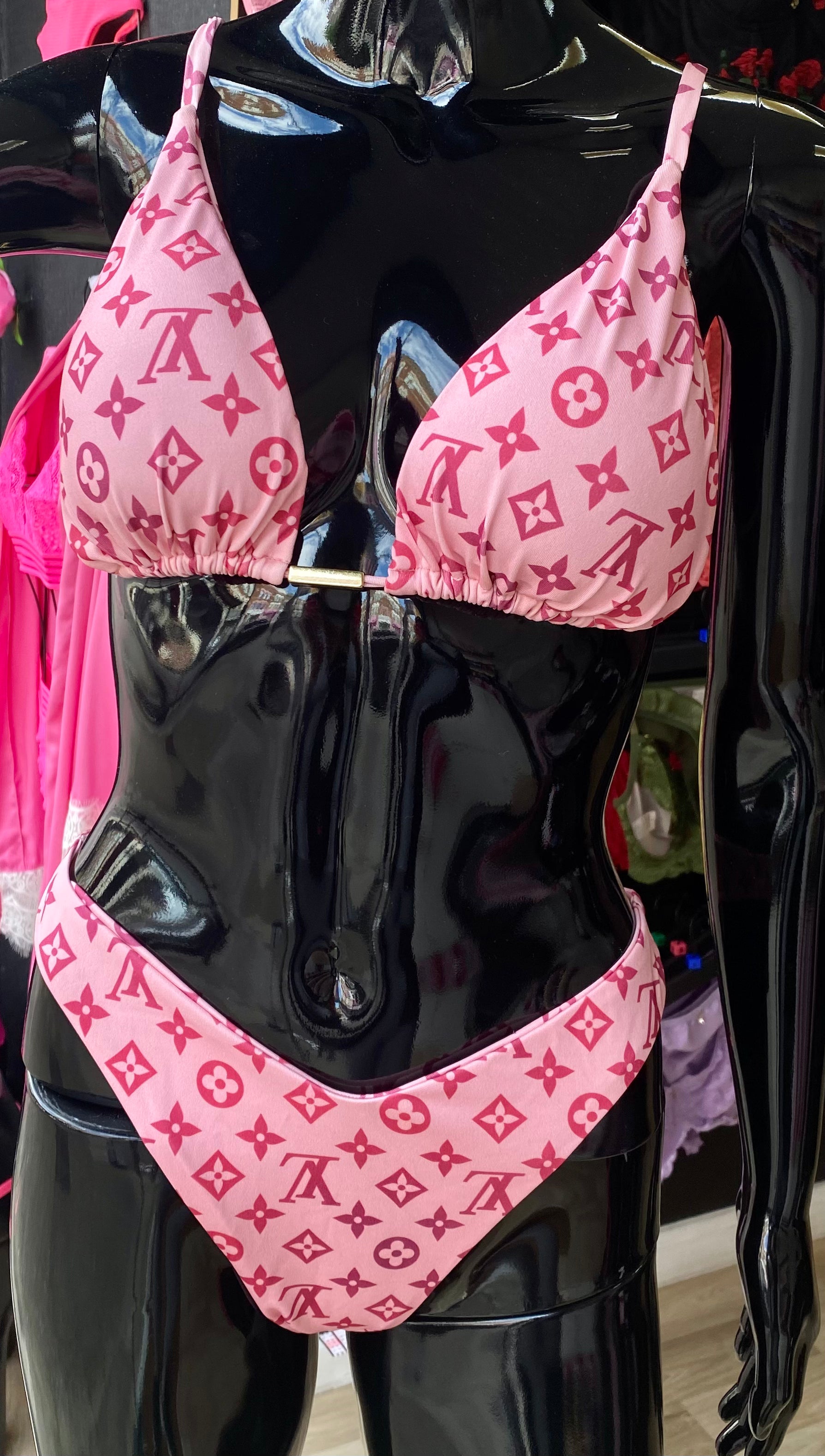 Pink top and string bottom - Bikini inspired in LV