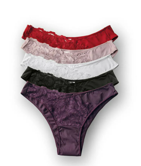 five-pack of women's lace thong panties, specifically the Demillus Bastille Panties