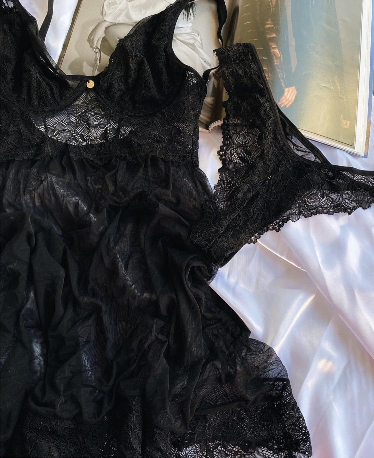 Night dress set with aro - Black